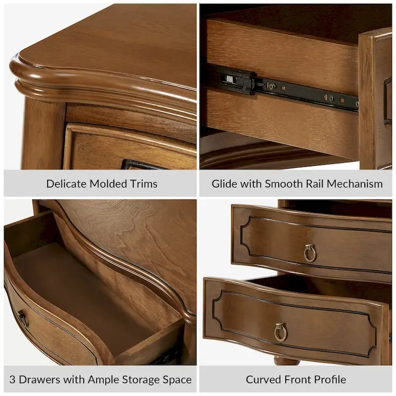Alois Traditional 3-Drawer Nightstand with Solid Wood Spindle Legs by HULALA HOME