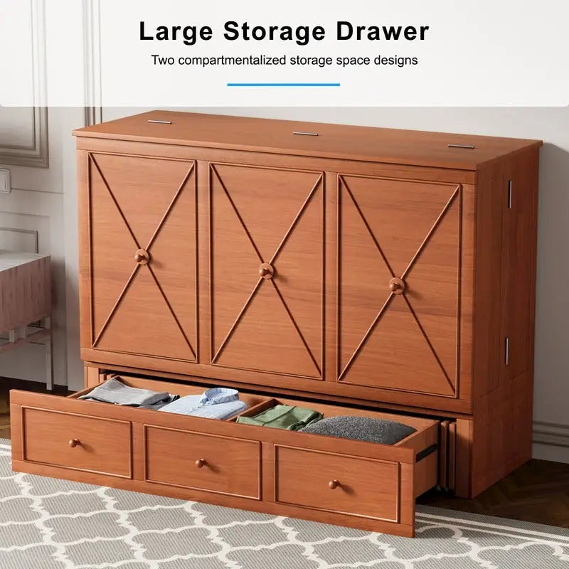 Mixoy Murphy Bed with Foldable Mattress,Modern Cube Cabinet Bed with Storage Drawer & USB Charging Station