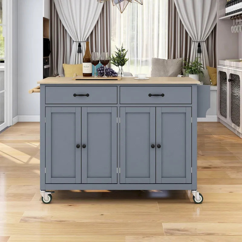 Kitchen Island Cart With Solid Wood Top and Locking Wheels
