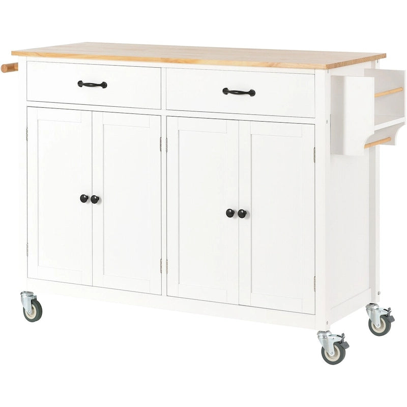 Kitchen Island Cart With Solid Wood Top and Locking Wheels