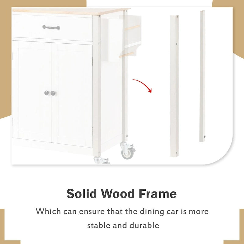 Kitchen Island Cart With Solid Wood Top and Locking Wheels