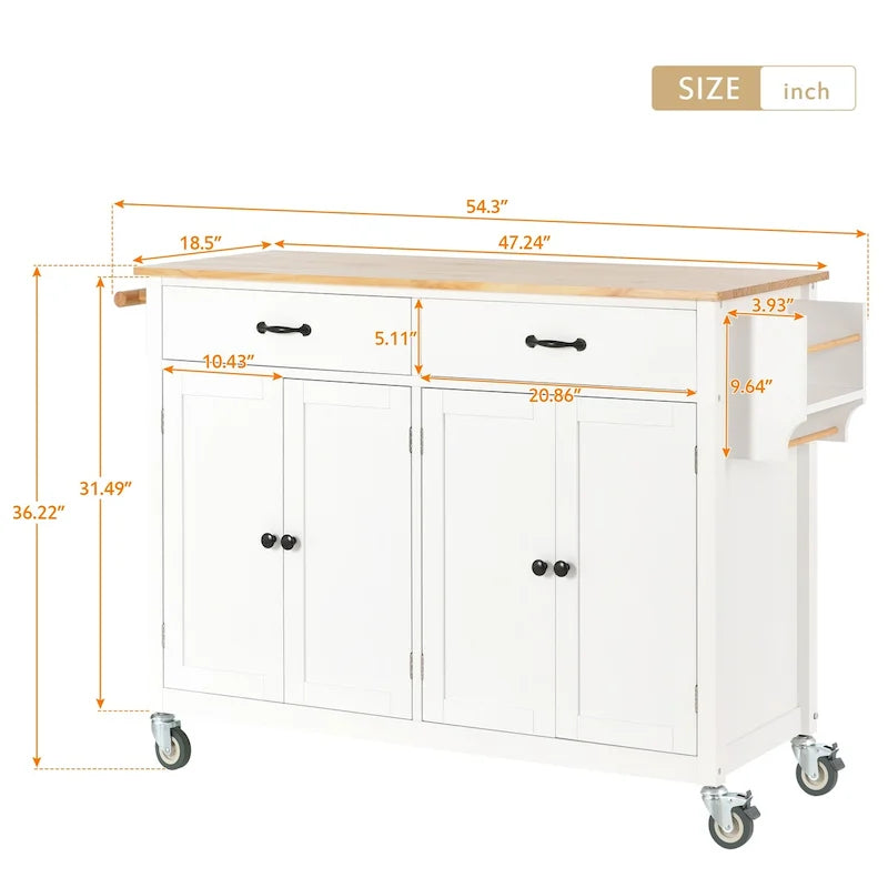 Kitchen Island Cart With Solid Wood Top and Locking Wheels