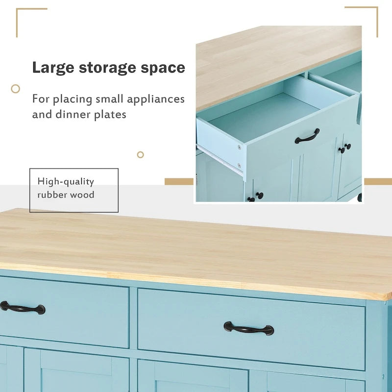 Kitchen Island Cart With Solid Wood Top and Locking Wheels