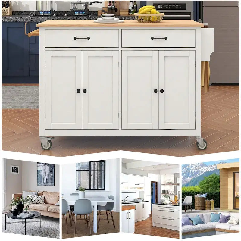 Kitchen Island Cart With Solid Wood Top and Locking Wheels