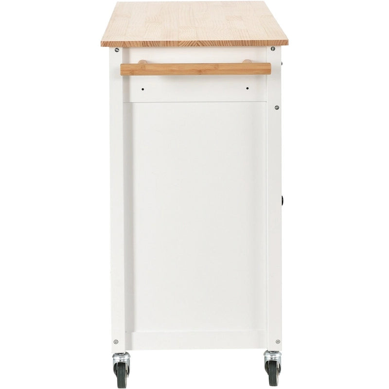 Kitchen Island Cart With Solid Wood Top and Locking Wheels