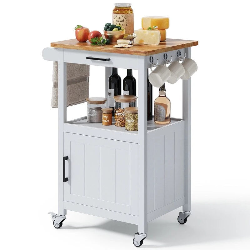 Wooden Kitchen Island Trolley Cart with Drawers