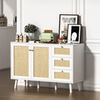 Anmytek Mid-Century Modern 2-Door Wood Rattan Buffet Sideboard Kitchen Storage Cabinet with 3 Drawers
