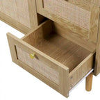 Anmytek Mid-Century Modern 2-Door Wood Rattan Buffet Sideboard Kitchen Storage Cabinet with 3 Drawers