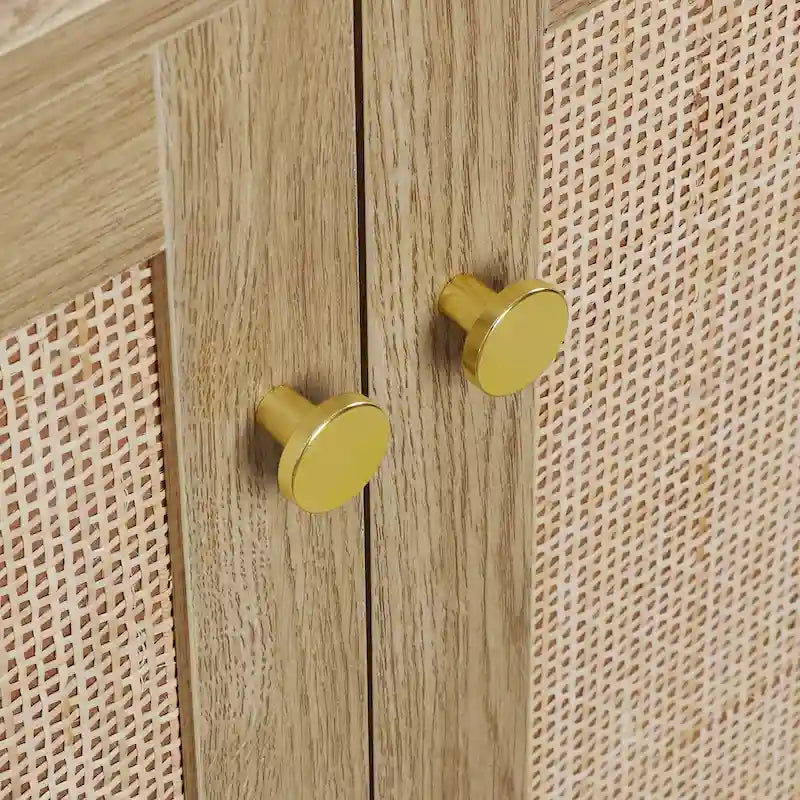 Anmytek Mid-Century Modern 2-Door Wood Rattan Buffet Sideboard Kitchen Storage Cabinet with 3 Drawers
