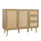 Anmytek Mid-Century Modern 2-Door Wood Rattan Buffet Sideboard Kitchen Storage Cabinet with 3 Drawers