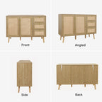 Anmytek Mid-Century Modern 2-Door Wood Rattan Buffet Sideboard Kitchen Storage Cabinet with 3 Drawers