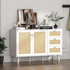 Anmytek Mid-Century Modern 2-Door Wood Rattan Buffet Sideboard Kitchen Storage Cabinet with 3 Drawers