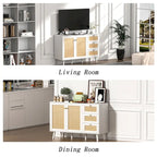 Anmytek Mid-Century Modern 2-Door Wood Rattan Buffet Sideboard Kitchen Storage Cabinet with 3 Drawers