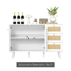 Anmytek Mid-Century Modern 2-Door Wood Rattan Buffet Sideboard Kitchen Storage Cabinet with 3 Drawers