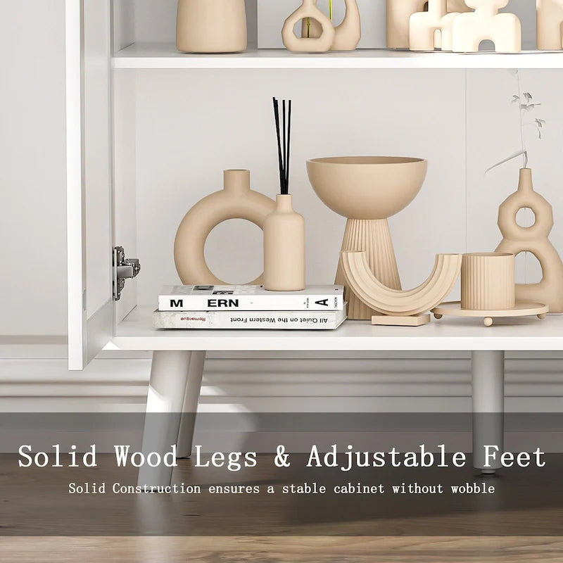 Anmytek Mid-Century Modern 2-Door Wood Rattan Buffet Sideboard Kitchen Storage Cabinet with 3 Drawers