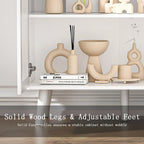 Anmytek Mid-Century Modern 2-Door Wood Rattan Buffet Sideboard Kitchen Storage Cabinet with 3 Drawers