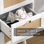 Anmytek Mid-Century Modern 2-Door Wood Rattan Buffet Sideboard Kitchen Storage Cabinet with 3 Drawers