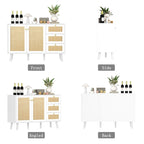 Anmytek Mid-Century Modern 2-Door Wood Rattan Buffet Sideboard Kitchen Storage Cabinet with 3 Drawers