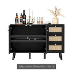 Anmytek Mid-Century Modern 2-Door Wood Rattan Buffet Sideboard Kitchen Storage Cabinet with 3 Drawers