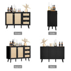 Anmytek Mid-Century Modern 2-Door Wood Rattan Buffet Sideboard Kitchen Storage Cabinet with 3 Drawers