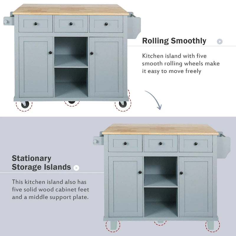 Portable Rolling Kitchen Island Cart with Storage