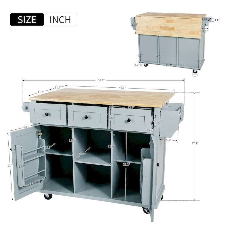 Portable Rolling Kitchen Island Cart with Storage