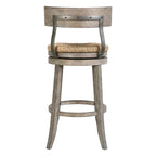 Farmhouse Swivel Wood and Steel Bar Stool with Natural Seagrass Seat