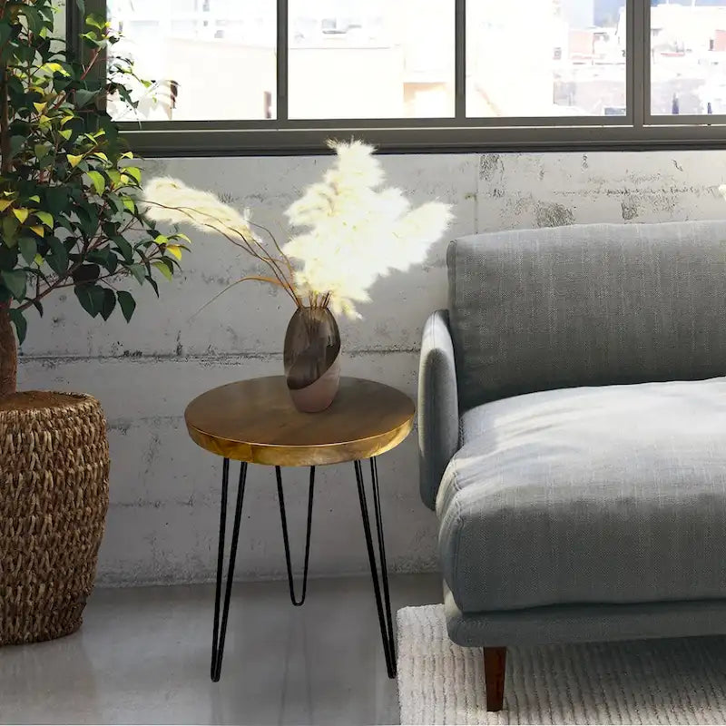 Greenage Teak End Table Solid Live Edge Side Table