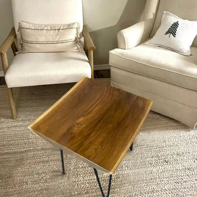 Greenage Teak End Table Solid Live Edge Side Table