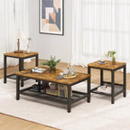 Coffee Table Set of 3, Coffee Table with 2 Square End Side Tables, Living Room Table Set for Home Office