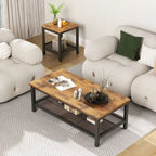Coffee Table Set of 3, Coffee Table with 2 Square End Side Tables, Living Room Table Set for Home Office