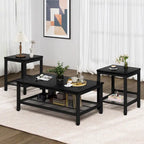 Coffee Table Set of 3, Coffee Table with 2 Square End Side Tables, Living Room Table Set for Home Office
