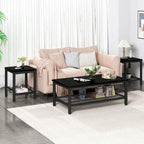 Coffee Table Set of 3, Coffee Table with 2 Square End Side Tables, Living Room Table Set for Home Office