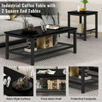 Coffee Table Set of 3, Coffee Table with 2 Square End Side Tables, Living Room Table Set for Home Office