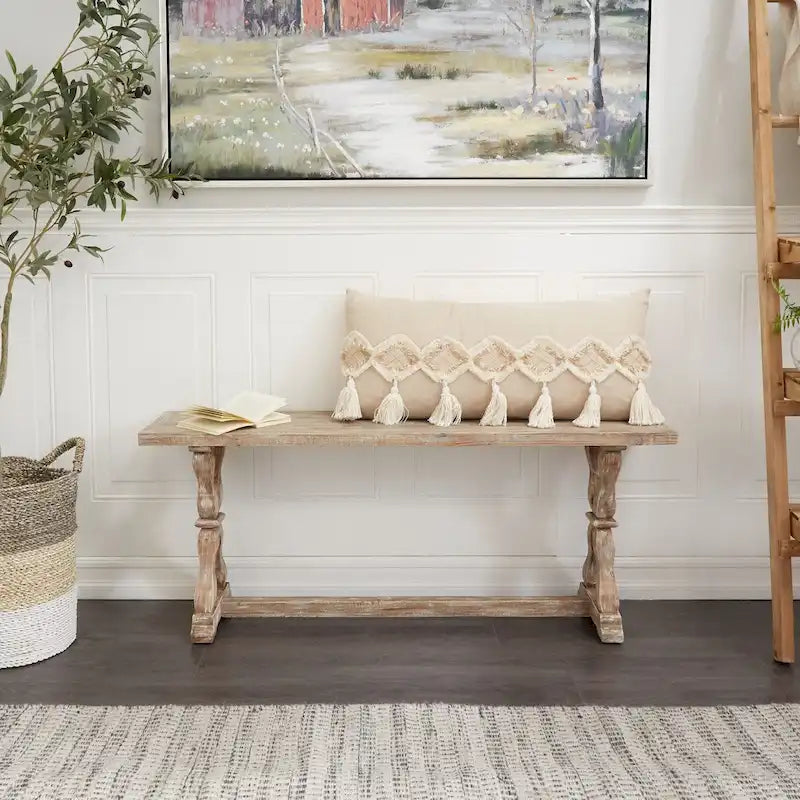 Wood Console Table or Bench with Distressed Accents - Brown - Roche River Decor