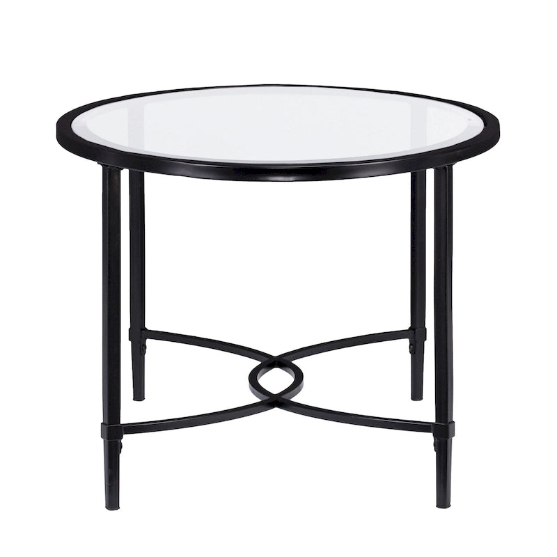 HomeRoots 45 Clear and Black Glass and Metal Oval Coffee Table - 19 H x 45 W x 25 D