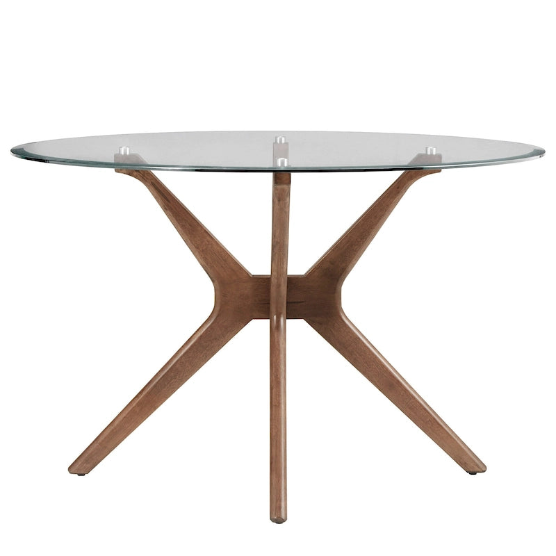 Nadine Dark Walnut Finish Glass Table Top Round Dining Set - Curved Back Chairs by iNSPIRE Q Modern