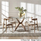 Nadine Dark Walnut Finish Glass Table Top Round Dining Set - Curved Back Chairs by iNSPIRE Q Modern