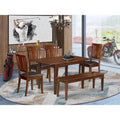 East West Furniture Dining Table Set Contains a Rectangle Dining Table and Dining Chairs with a Bench (Chair Seat Type Options)