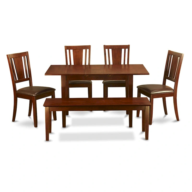 East West Furniture Dining Table Set Contains a Rectangle Dining Table and Dining Chairs with a Bench (Chair Seat Type Options)