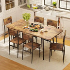 7 Piece Industrial Dining Table Set for Kitchen with 6 Chairs Longboard Backrest