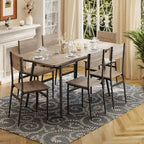 7 Piece Industrial Dining Table Set for Kitchen with 6 Chairs Longboard Backrest
