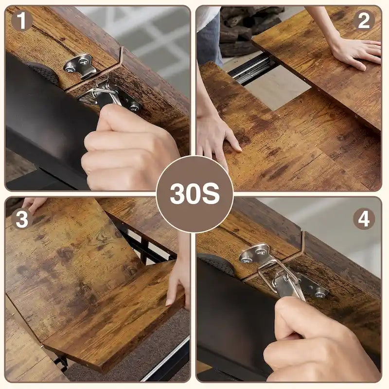 7 Piece Industrial Dining Table Set for Kitchen with 6 Chairs Longboard Backrest