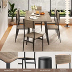 7 Piece Industrial Dining Table Set for Kitchen with 6 Chairs Longboard Backrest