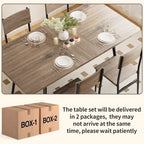 7 Piece Industrial Dining Table Set for Kitchen with 6 Chairs Longboard Backrest