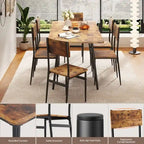 7 Piece Industrial Dining Table Set for Kitchen with 6 Chairs Longboard Backrest