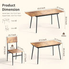 7 Piece Industrial Dining Table Set for Kitchen with 6 Chairs Longboard Backrest