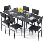 7 Piece Industrial Dining Table Set for Kitchen with 6 Chairs Longboard Backrest
