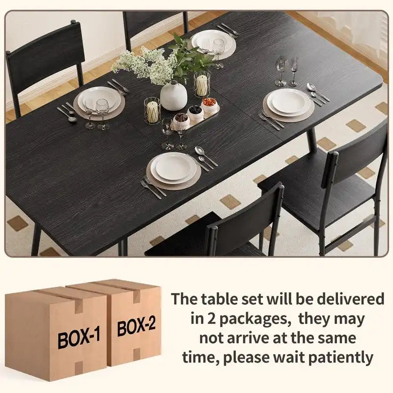 7 Piece Industrial Dining Table Set for Kitchen with 6 Chairs Longboard Backrest