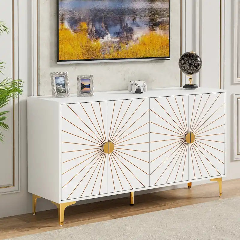 Sideboard Buffet Cabinet with Storage Four Door Adjustable Shelves Storage Cabinet Coffee Bar Cabinet